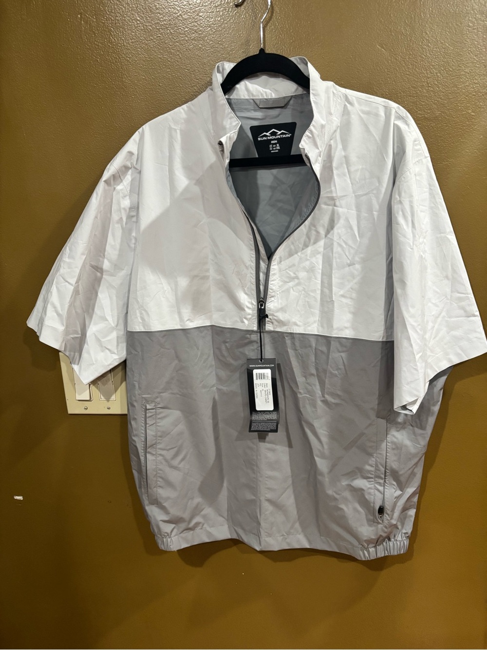 NWT MEN'S SUN MOUNTAIN MONSOON SS WATERPROOF PULLOVER SZ XL, COLOR: WHITE-CADET